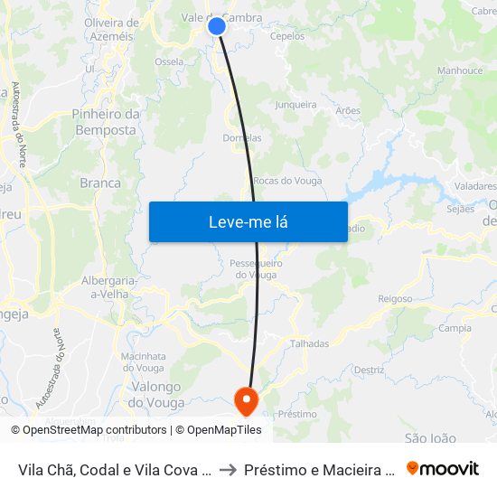 Vila Chã, Codal e Vila Cova de Perrinho to Préstimo e Macieira de Alcoba map