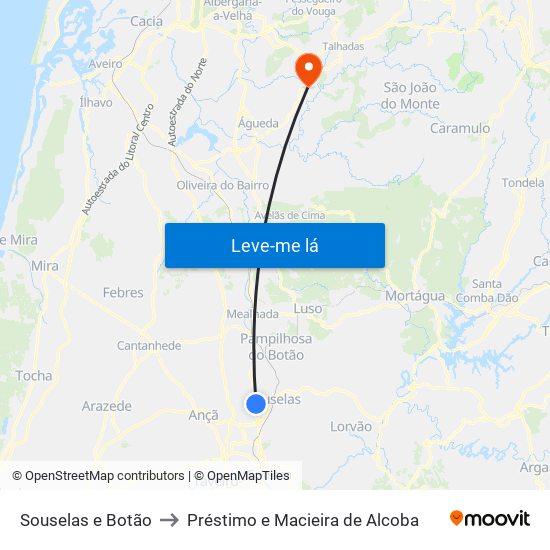 Souselas e Botão to Préstimo e Macieira de Alcoba map