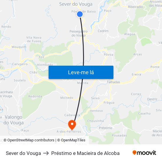 Sever do Vouga to Préstimo e Macieira de Alcoba map