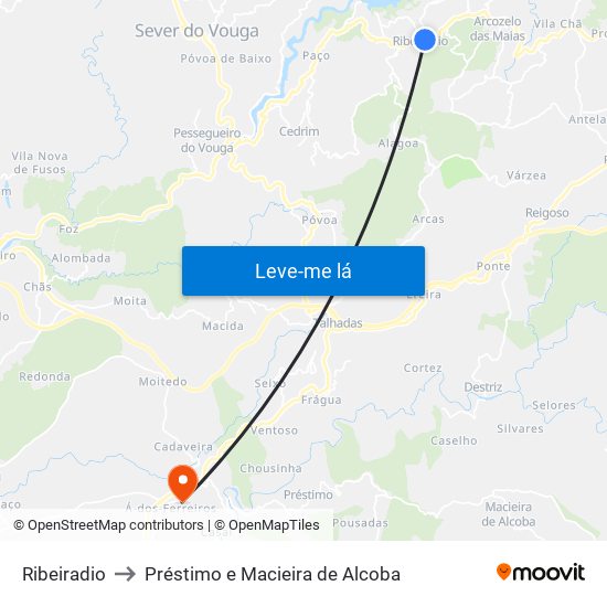 Ribeiradio to Préstimo e Macieira de Alcoba map