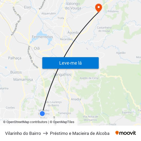 Vilarinho do Bairro to Préstimo e Macieira de Alcoba map