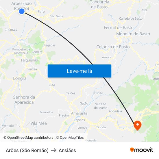 Arões (São Romão) to Ansiāes map