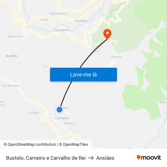 Bustelo, Carneiro e Carvalho de Rei to Ansiāes map