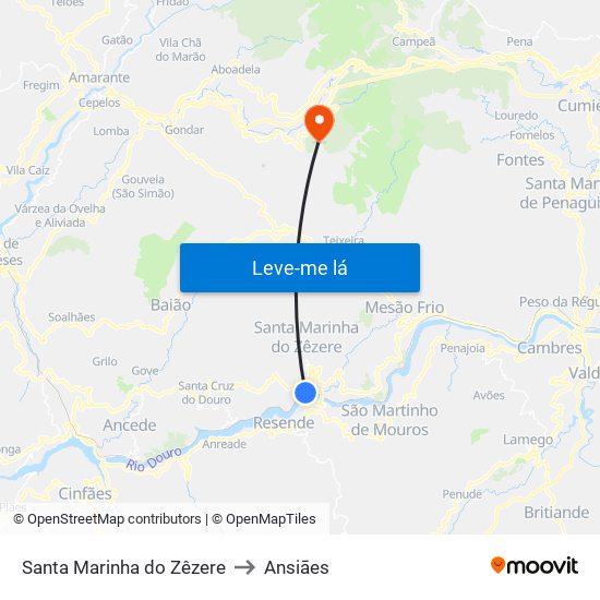 Santa Marinha do Zêzere to Ansiāes map