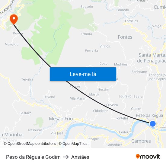 Peso da Régua e Godim to Ansiāes map