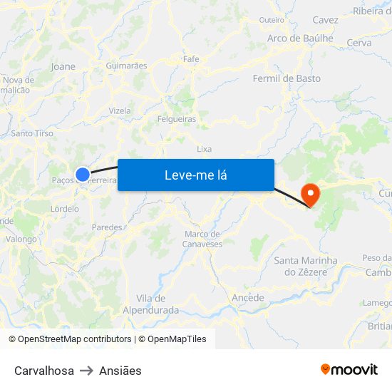 Carvalhosa to Ansiāes map
