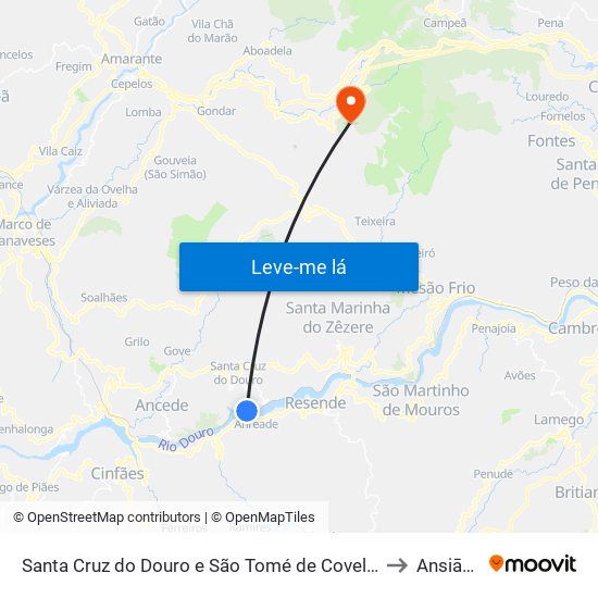 Santa Cruz do Douro e São Tomé de Covelas to Ansiāes map