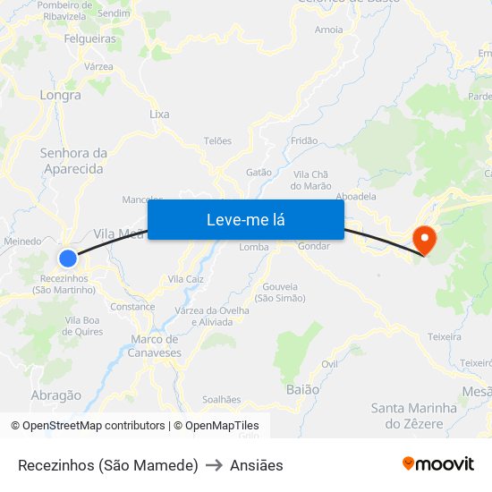 Recezinhos (São Mamede) to Ansiāes map