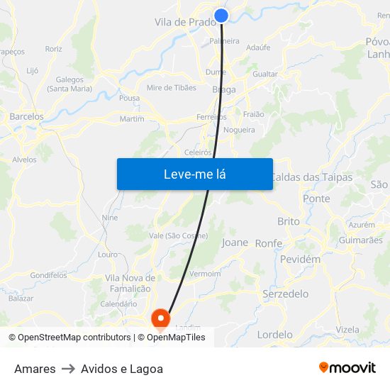 Amares to Avidos e Lagoa map