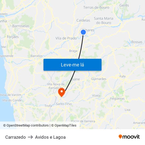 Carrazedo to Avidos e Lagoa map