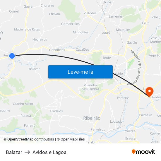 Balazar to Avidos e Lagoa map