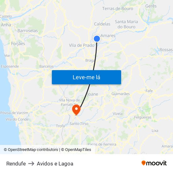 Rendufe to Avidos e Lagoa map