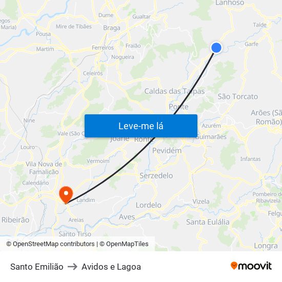 Santo Emilião to Avidos e Lagoa map