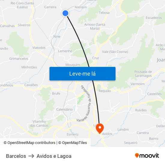 Barcelos to Avidos e Lagoa map