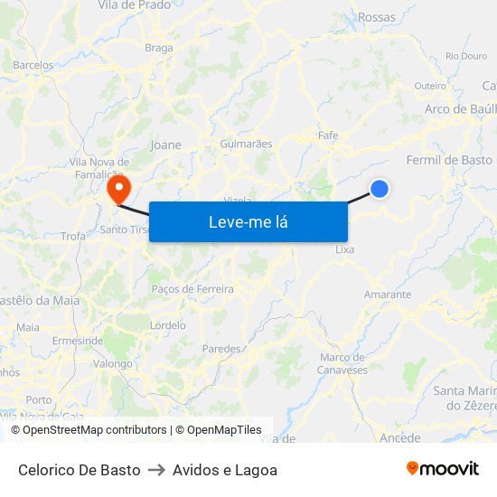 Celorico De Basto to Avidos e Lagoa map