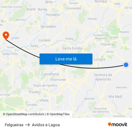 Felgueiras to Avidos e Lagoa map