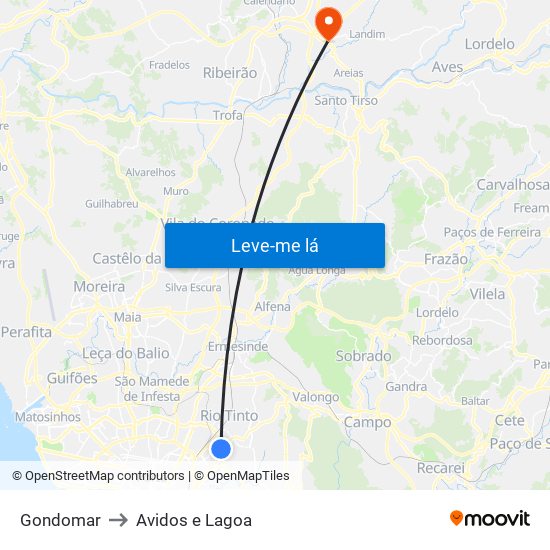 Gondomar to Avidos e Lagoa map