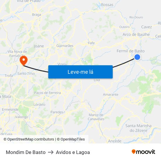 Mondim De Basto to Avidos e Lagoa map