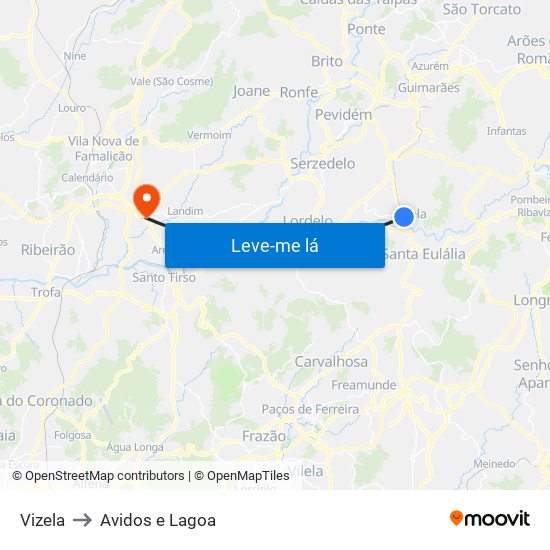 Vizela to Avidos e Lagoa map