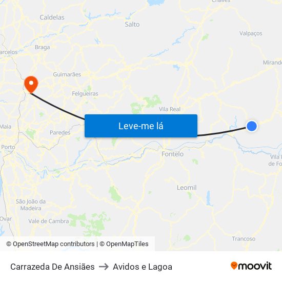 Carrazeda De Ansiães to Avidos e Lagoa map