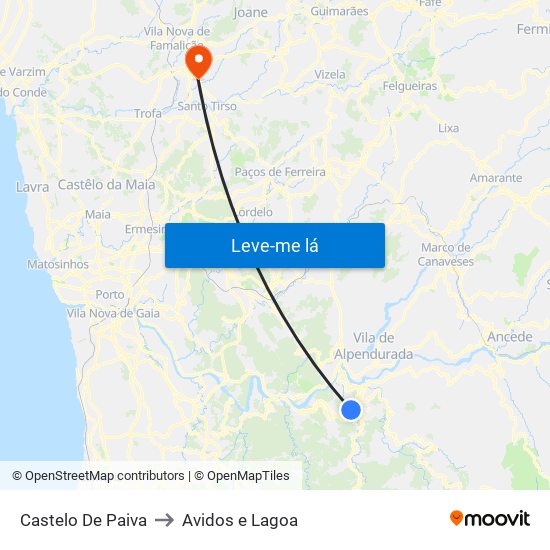 Castelo De Paiva to Avidos e Lagoa map