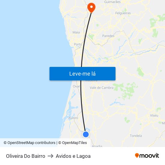 Oliveira Do Bairro to Avidos e Lagoa map