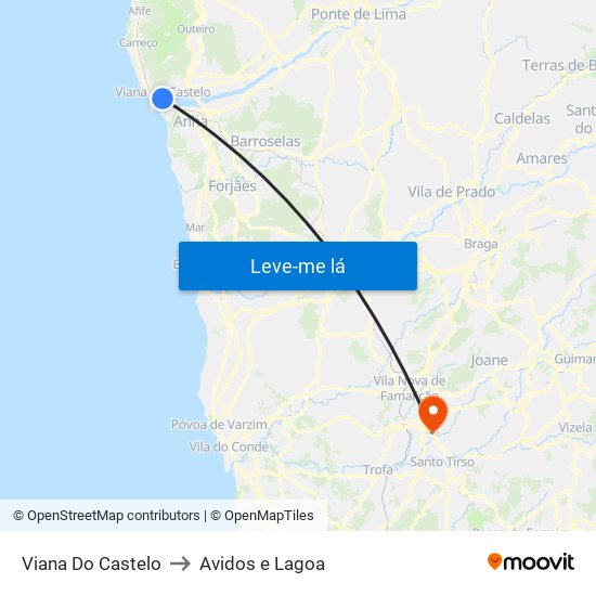 Viana Do Castelo to Avidos e Lagoa map