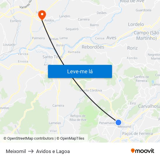 Meixomil to Avidos e Lagoa map