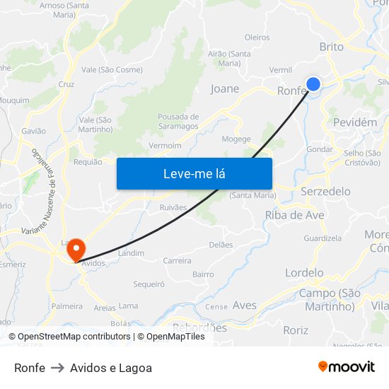 Ronfe to Avidos e Lagoa map