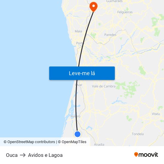 Ouca to Avidos e Lagoa map