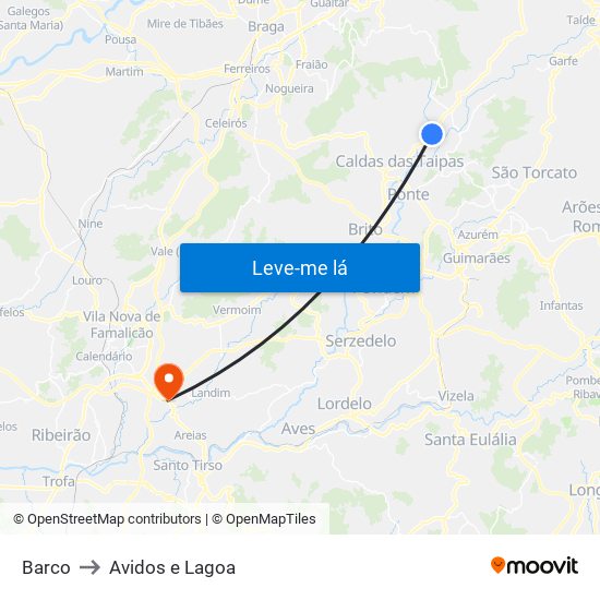 Barco to Avidos e Lagoa map