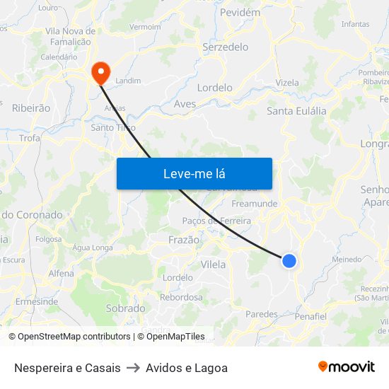 Nespereira e Casais to Avidos e Lagoa map