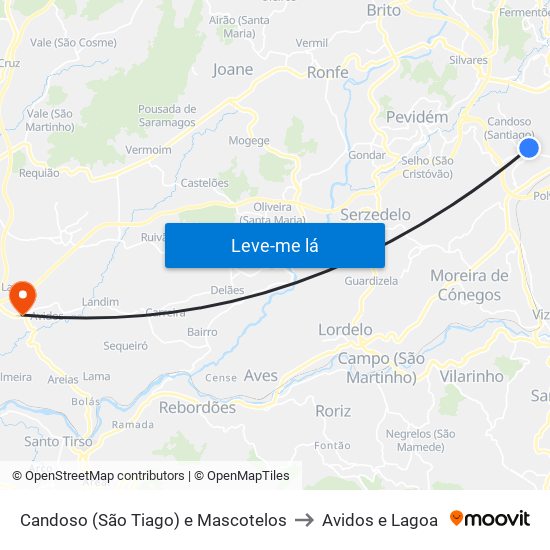 Candoso (São Tiago) e Mascotelos to Avidos e Lagoa map