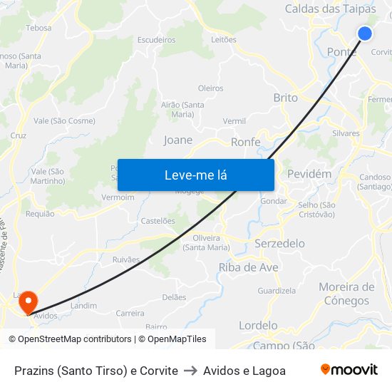 Prazins (Santo Tirso) e Corvite to Avidos e Lagoa map
