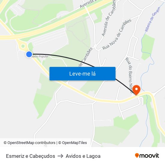 Esmeriz e Cabeçudos to Avidos e Lagoa map