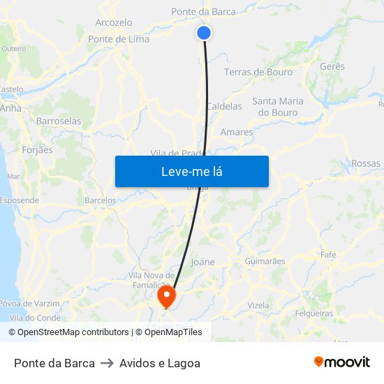 Ponte da Barca to Avidos e Lagoa map