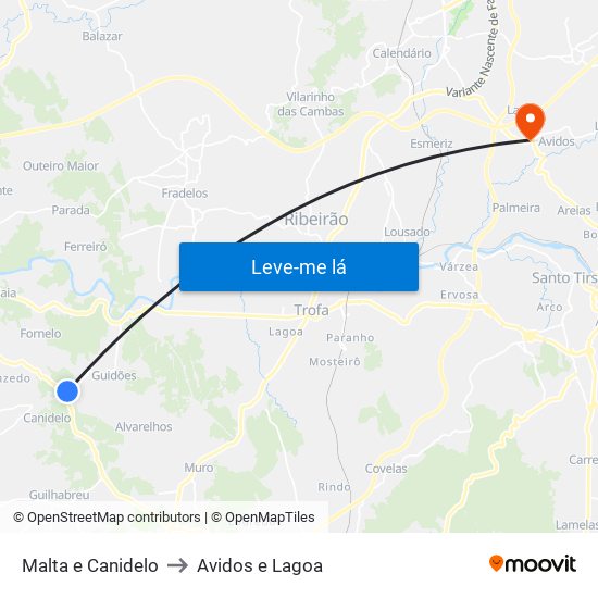 Malta e Canidelo to Avidos e Lagoa map