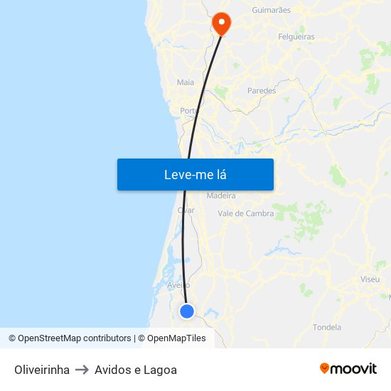 Oliveirinha to Avidos e Lagoa map