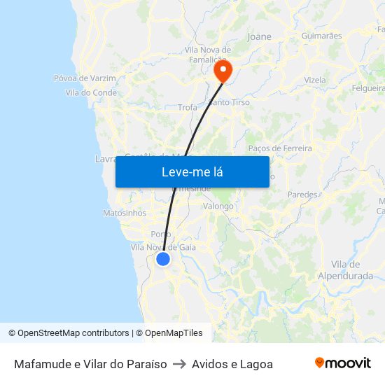 Mafamude e Vilar do Paraíso to Avidos e Lagoa map