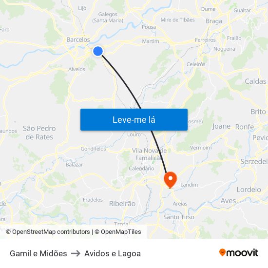 Gamil e Midões to Avidos e Lagoa map