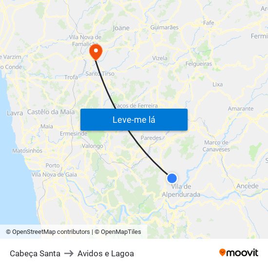 Cabeça Santa to Avidos e Lagoa map