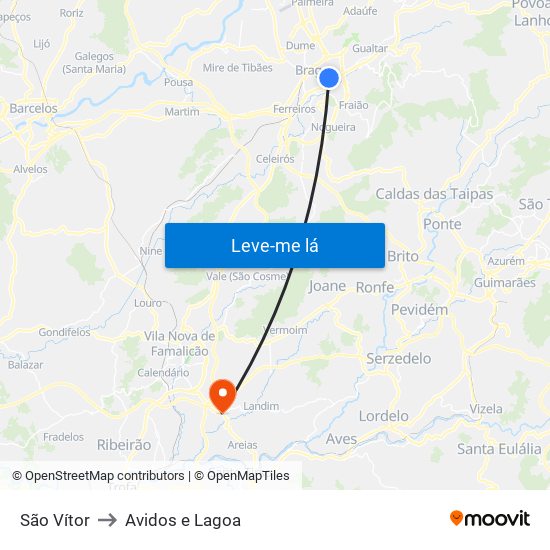 São Vítor to Avidos e Lagoa map