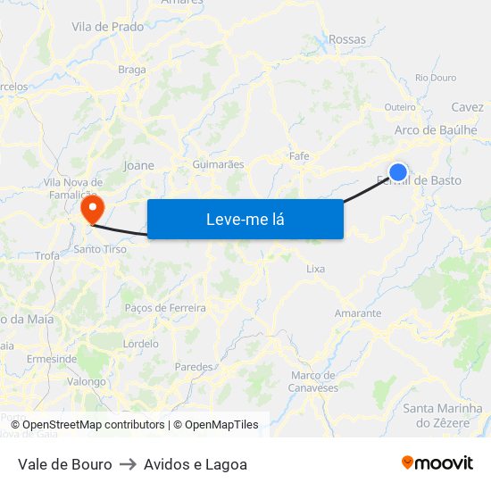 Vale de Bouro to Avidos e Lagoa map