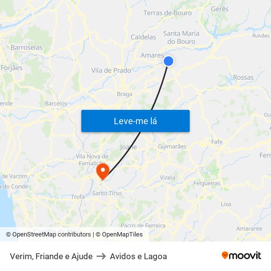 Verim, Friande e Ajude to Avidos e Lagoa map