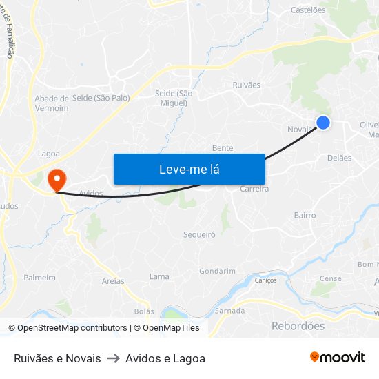 Ruivães e Novais to Avidos e Lagoa map