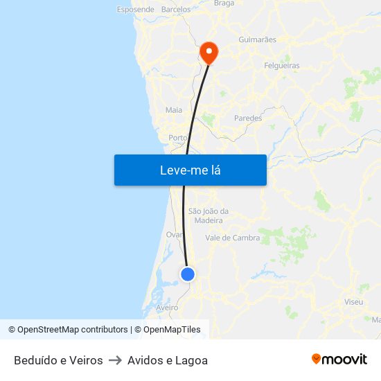 Beduído e Veiros to Avidos e Lagoa map