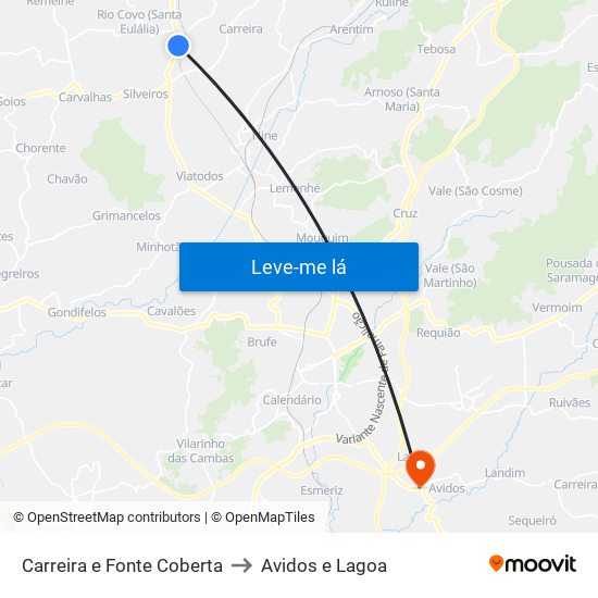 Carreira e Fonte Coberta to Avidos e Lagoa map
