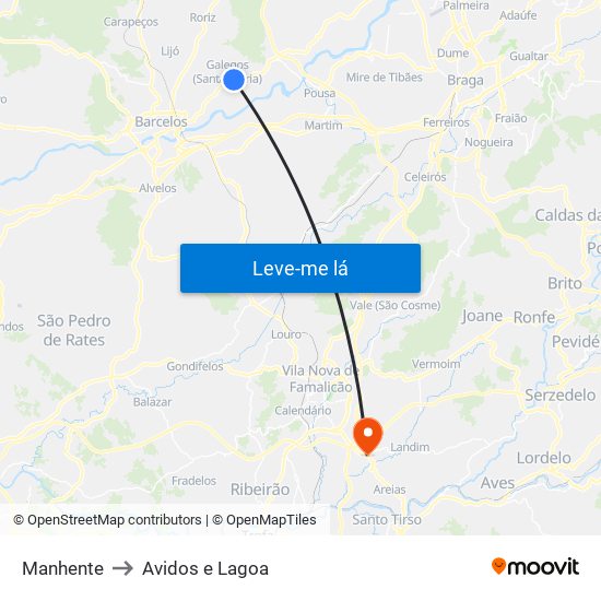 Manhente to Avidos e Lagoa map