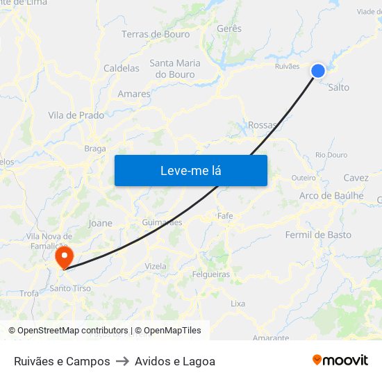 Ruivães e Campos to Avidos e Lagoa map