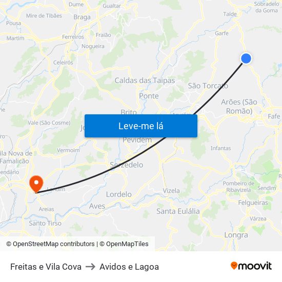 Freitas e Vila Cova to Avidos e Lagoa map